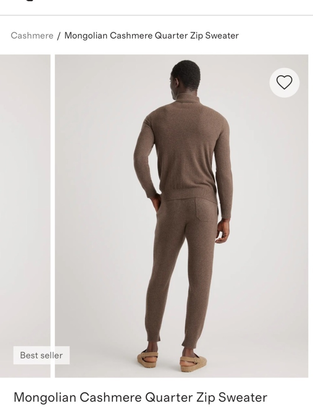 Quince Mongolian Cashmere Quarter-Zip Sweater — Brown - Picture 4 of 6